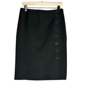 Women's 8 WHBM Black Pencil Skirt Button Detail High Waisted Lined